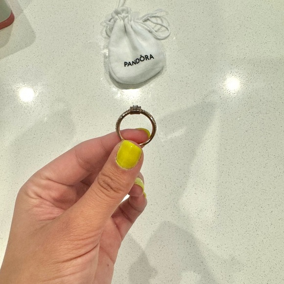 Pandora rectangle halo rose gold promise ring size 7 - Picture 4 of 6